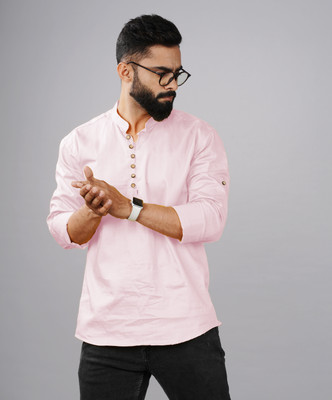 Tap in Men Solid Straight Kurta(Pink)