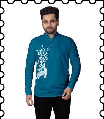 Kavyangle Creation Men Animal Print Straight Kurta(Dark Green)