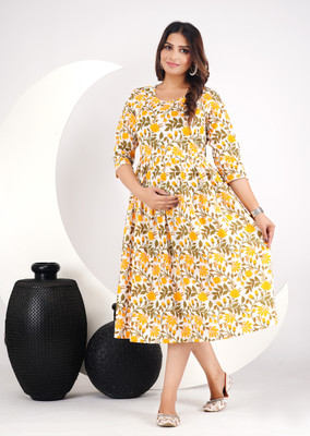 SARSINYA FEBTEX Women Floral Print Anarkali Kurta(Yellow)