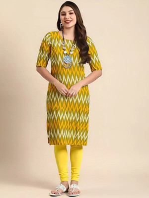 SZN Women Printed A-line Kurta(Yellow)