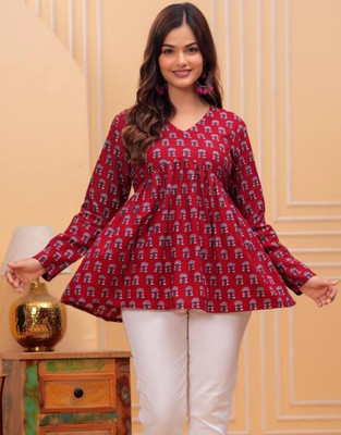MAAJISA Women Printed Flared Kurta(Pink)