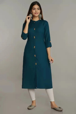 WORLD SHIGO Women Solid Straight Kurta(Blue)
