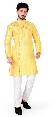 click n buy Men Embroidered Straight Kurta(Multicolor)