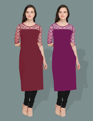 maaheshvi Women Self Design Straight Kurta(Maroon)