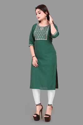 RIDDHI COLLECTION MALL Women Embroidered A-line Kurta(Green)