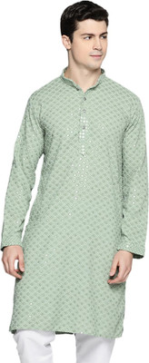 ALMORA Men Embroidered A-line Kurta(Green)
