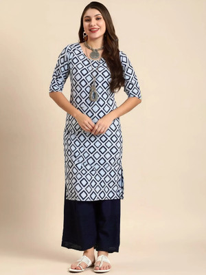 EthnicBasket Women Printed A-line Kurta(Black, White)