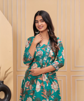 Celtic Fab Women Printed A-line Kurta(Green)