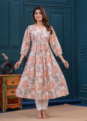 MEERANSHI LIVING Women Printed A-line Kurta(White)