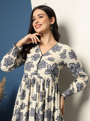 Daevish Women Floral Print, Printed Anarkali Kurta(Grey)