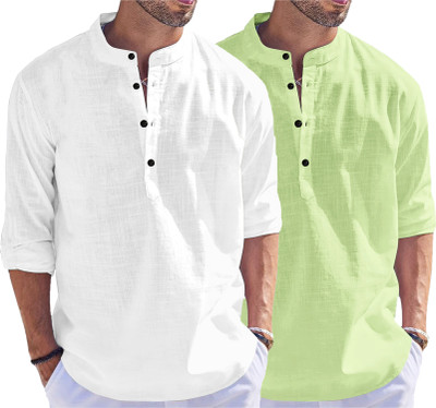 Fashion Marts Men Solid Straight Kurta(White, Light Green)
