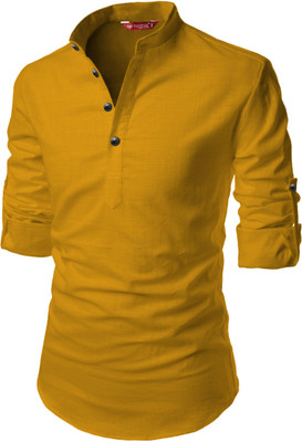 FireFish Men Solid A-line Kurta(Yellow)