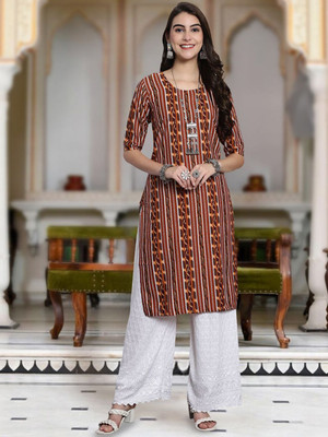 Moda Rapido Women Geometric Print Straight Kurta(Brown)