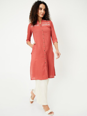 MAX Women Embroidered A-line Kurta(Orange)