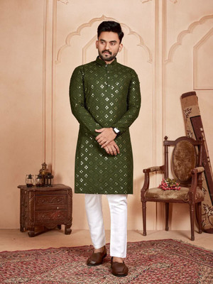 Shantam Creation Men Embroidered Straight Kurta(Black)