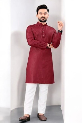 KRIANSH FASHION Men Striped A-line Kurta(Maroon)