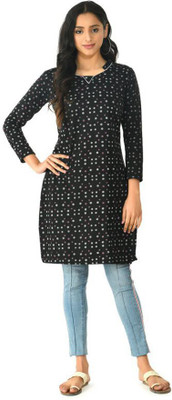 KAYU Women Printed Straight Kurta(Black, Grey)