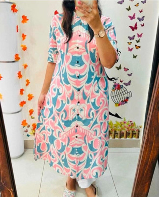 JP AVNIFASHION Women Printed Trail Cut Kurta(Pink)