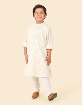 Fabindia Boys Checkered A-line Kurta(White)