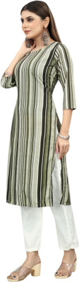 MARIDI FASHION Women Striped Straight Kurta(Green, Black)