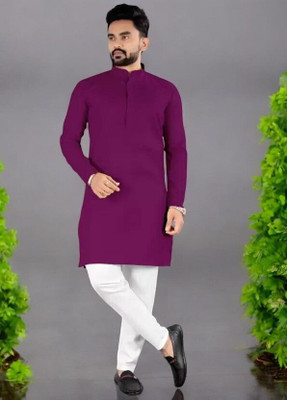 Krisha trend Men Solid Straight Kurta(Purple)
