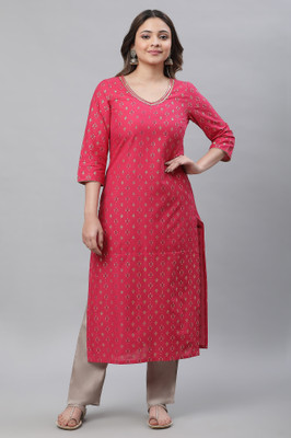 Aurelia Women Geometric Print Straight Kurta(Pink)