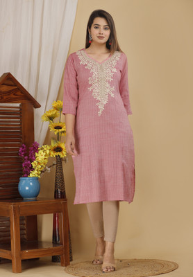 Mehsoos Fashion Women Embroidered Straight Kurta(Pink)