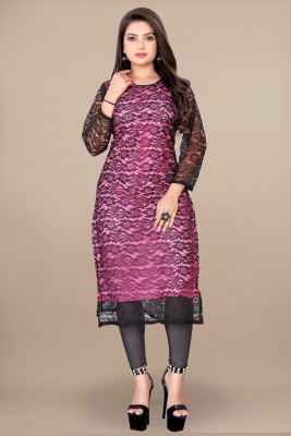 Radhe Women Chikan Embroidery A-line Kurta(Pink, Black)