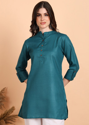 karnam Women Solid Straight Kurta(Green)