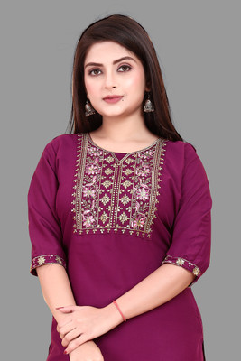 ANITA LYCRA Women Embroidered A-line Kurta(Purple)