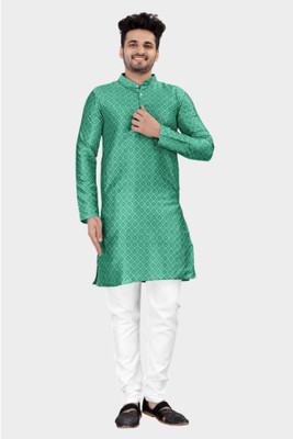 DHASU TRENDZ Men Checkered Straight Kurta(Light Green)