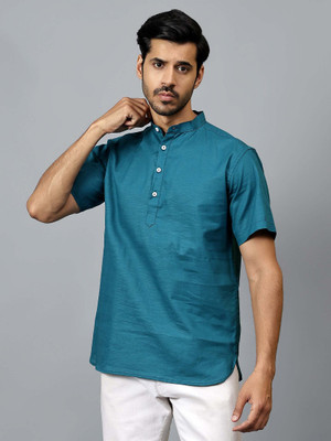 FireFish Men Solid Straight Kurta(Blue)