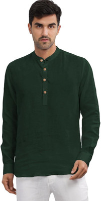 Apektra Men Solid Straight Kurta(Dark Green)