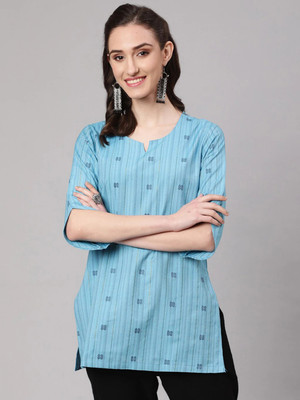 AKIMIA Women Woven Design Straight Kurta(Blue)