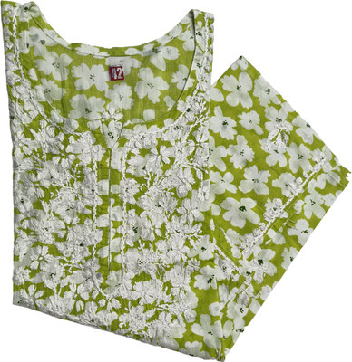 Adab chikan handicraft Women Printed A-line Kurta(Green)