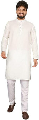 Wellspring Men Solid Straight Kurta(White)