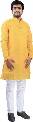 QualityGarments Men Solid Ethnic Dress Kurta(Orange)