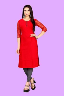 Coft Women Self Design Straight Kurta(Red)
