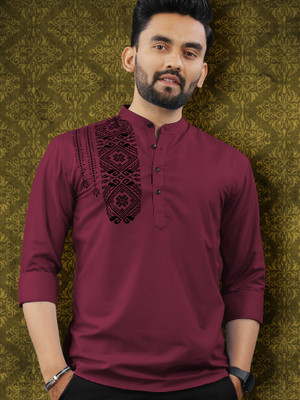 VeBNoR Men Solid Straight Kurta(Maroon)