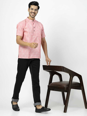 Rohilcrust Men Self Design Straight Kurta(Pink)