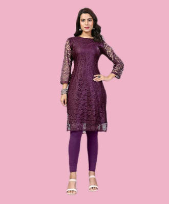 Vidula Fashion Women Self Design A-line Kurta(Purple)