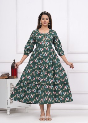 FASHION SWAG Women Printed A-line Kurta(Dark Green)