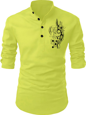 Kavyangle Creation Men Printed Straight Kurta(Light Green)