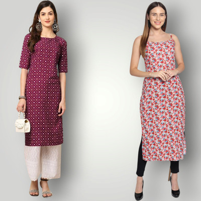 HouseOfCommon Women Printed Straight Kurta(Multicolor)