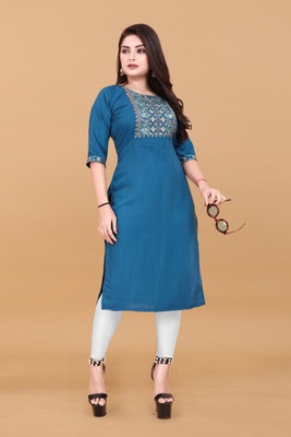 ANITA LYCRA Women Embroidered A-line Kurta(Blue)