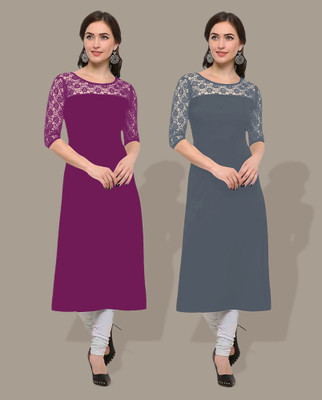 Maheshvi Women Embroidered Straight Kurta(Purple)