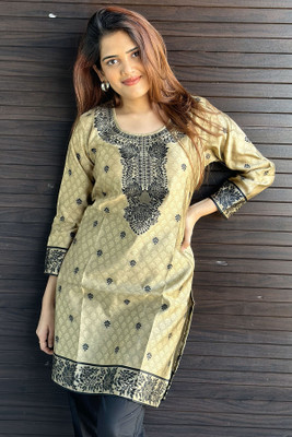 Keshubaba Women Abstract Straight Kurta(Beige)