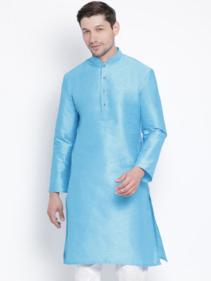 VM Men Solid A-line Kurta(Light Blue)