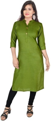 INDHRANI Women Solid Straight Kurta(Green)