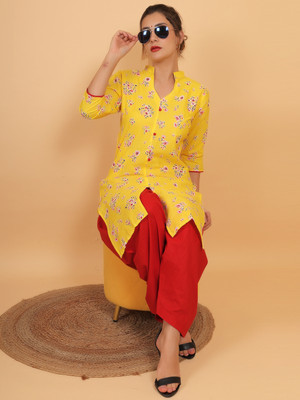 MyTrendzs Women Floral Print Straight Kurta(Yellow)